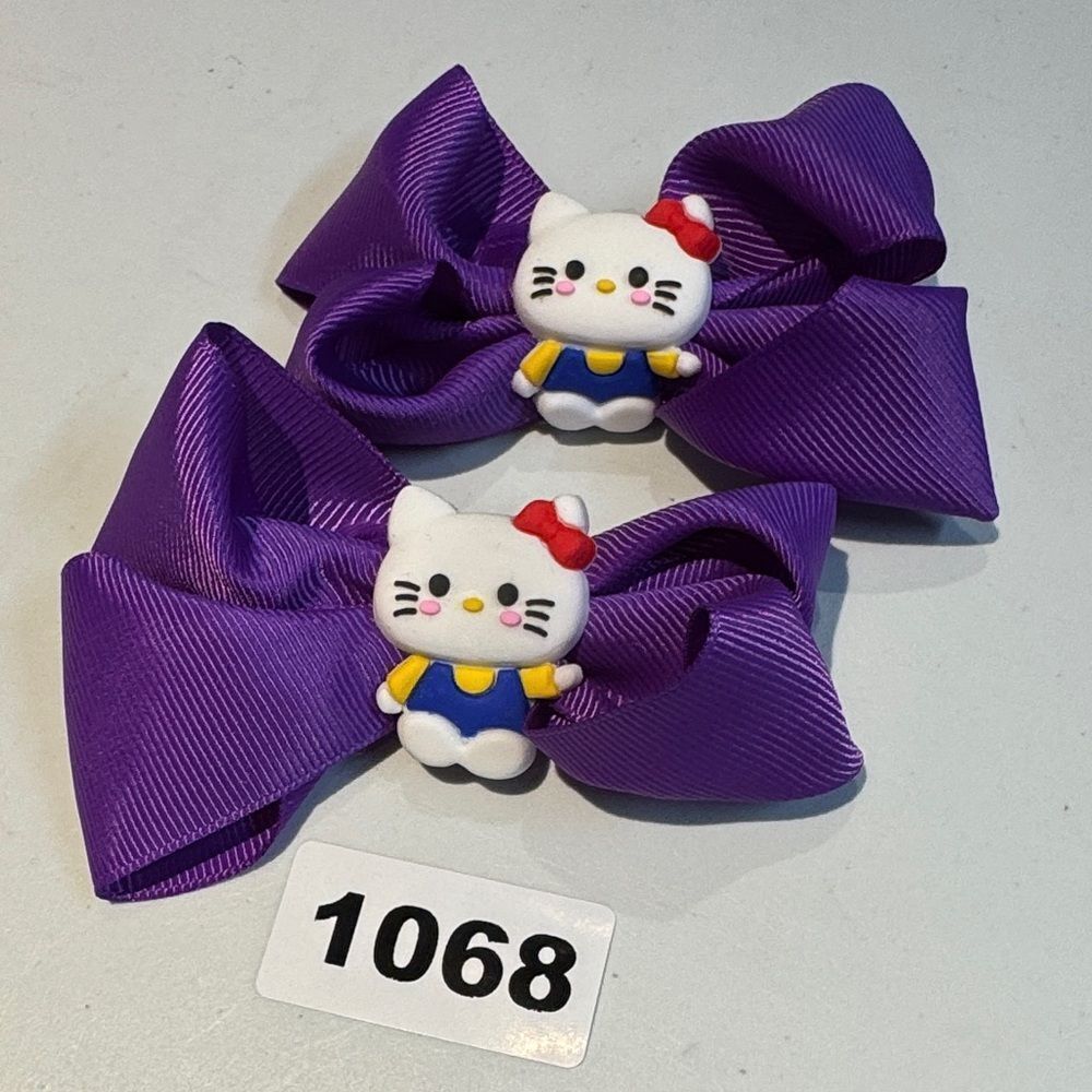 1068-Purple‎ Color 2 Piece Set Hello Kitty Alligator Clip Hair Bows